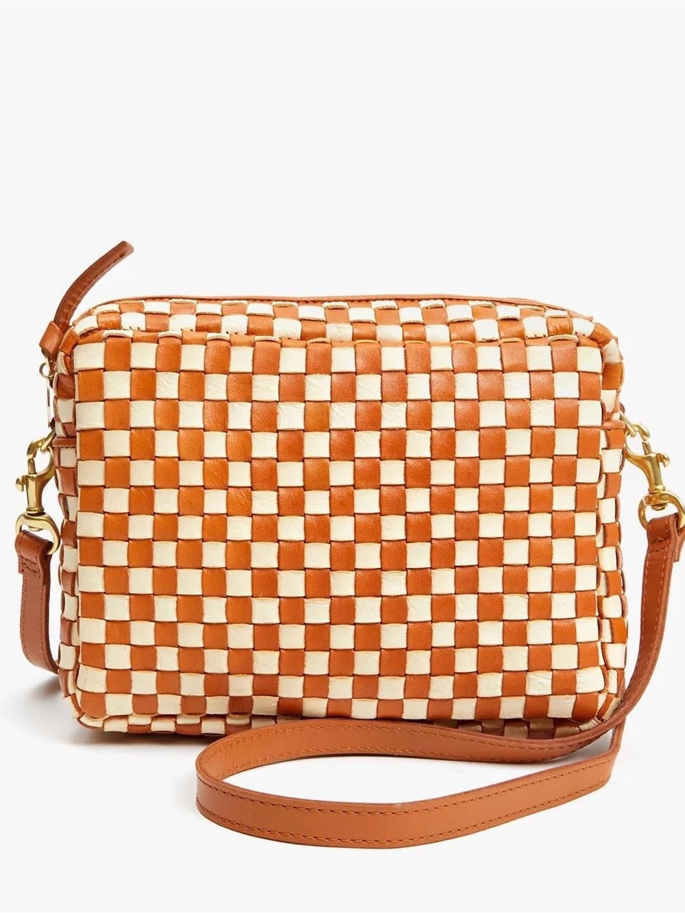 Clare V. Midi Sac in the gorgeous Natural & Cream Woven Checker leather